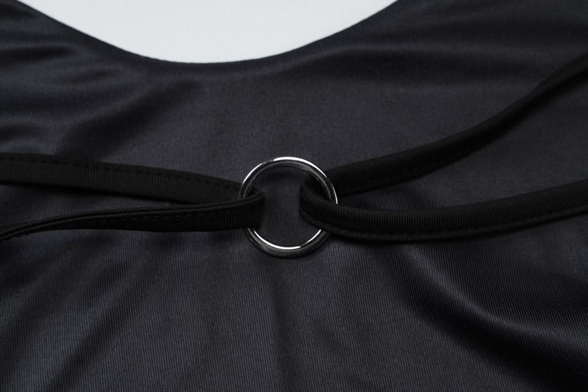 Halter self tie u neck body print o ring maxi dress