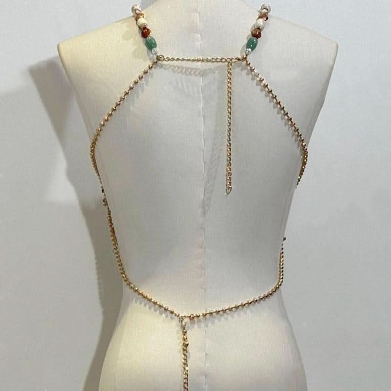 Beaded hollow out metal chain cami cut out top