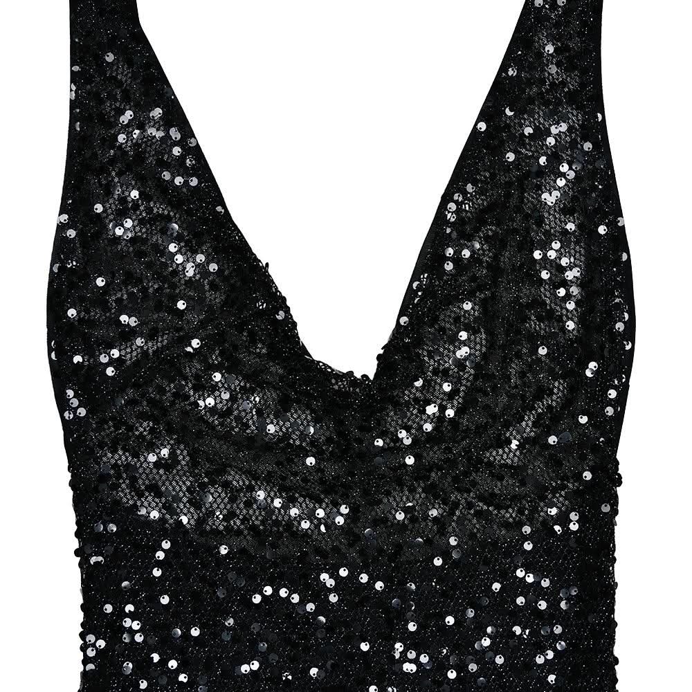 Halter self tie glitter u neck low cut backless maxi dress