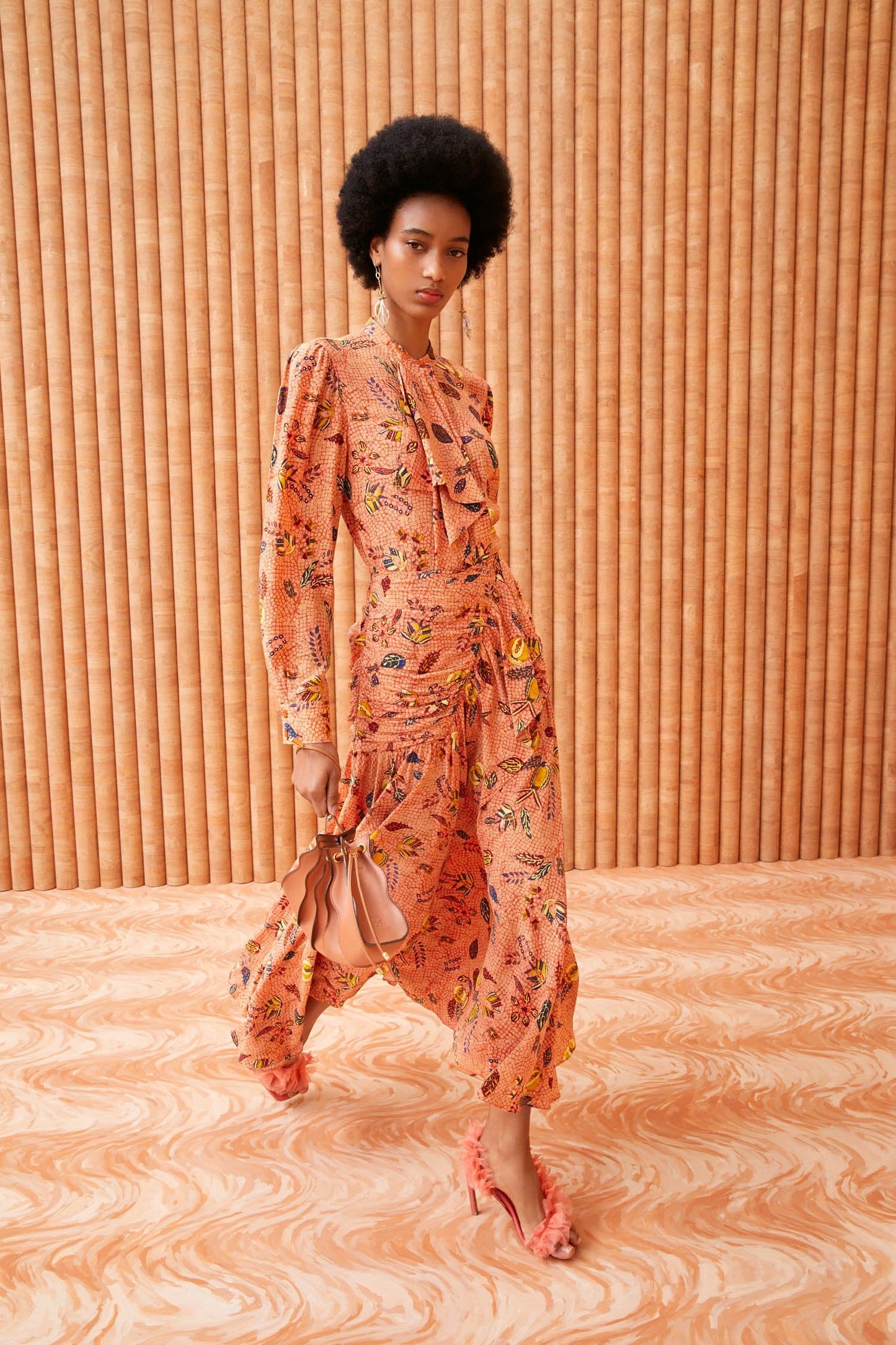 Paisley Print Lantern Sleeve Midi Dress