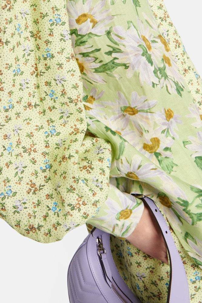 Floral Long Sleeve Shirt Collar Top & High Waist Pants Set