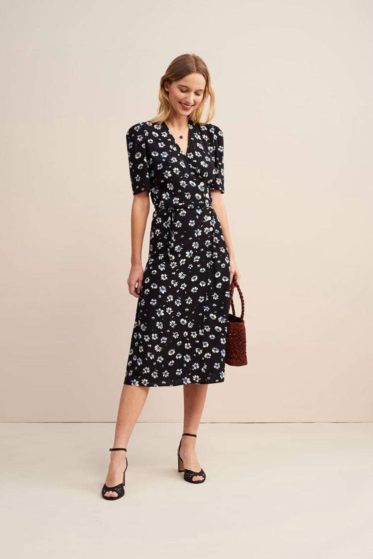 Floral V-Neck Mid Sleeve Midi Dress