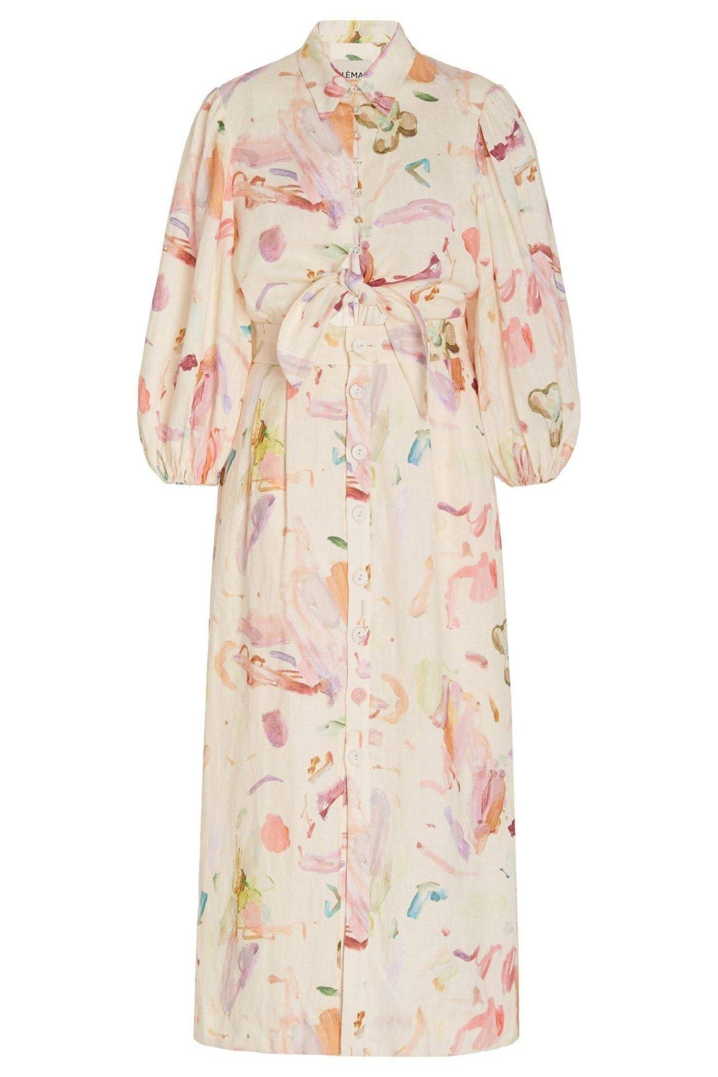 Abstract Print Shirt Collar Button Midi Dress