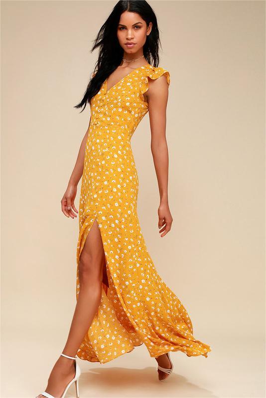 Flutter Sleeve V-Neck Slit Maxi Dress