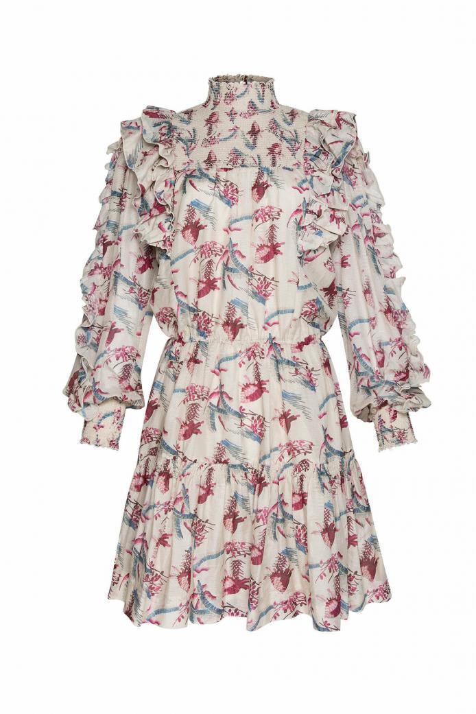 Floral Stand Collar Lantern Sleeve Mini Dress