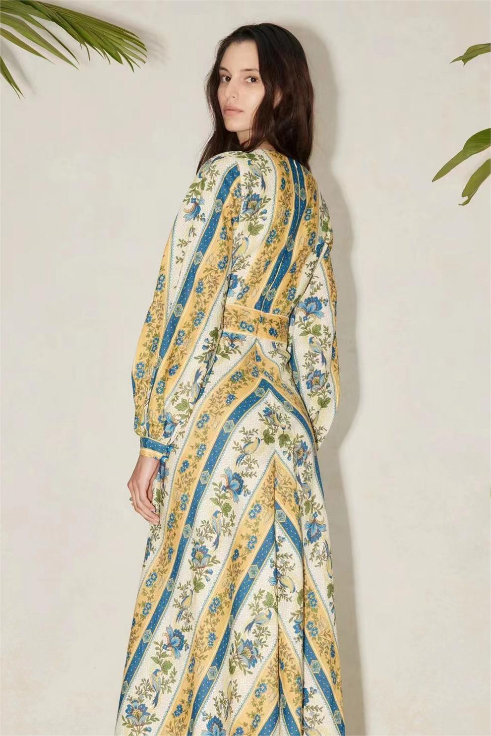 Floral V-Neck Long Sleeve Maxi Dress