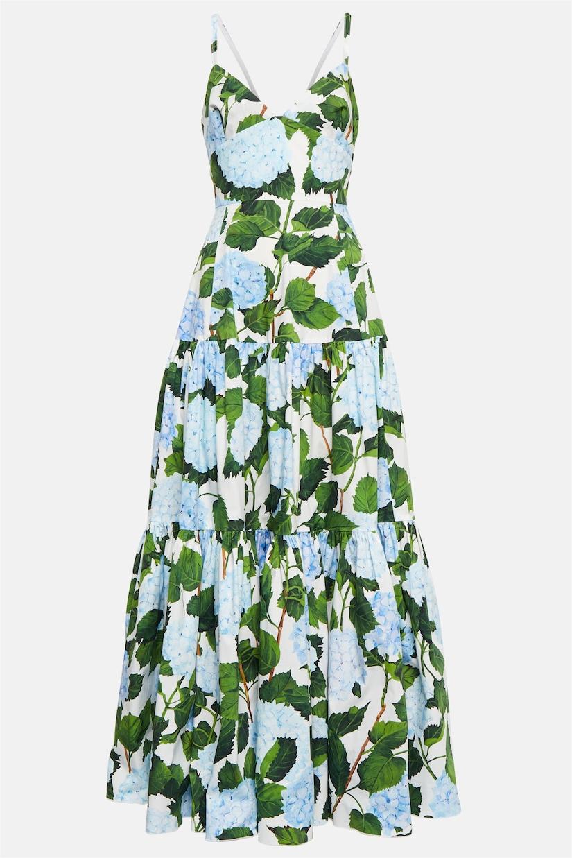 V-Neck Hydrangea Poplin Maxi Dress