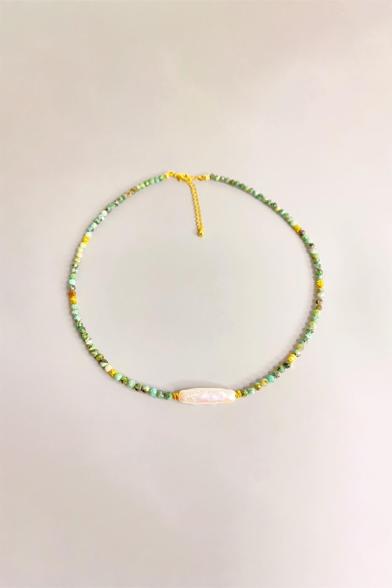 Turquoise Pearl Hand-Beaded Necklace