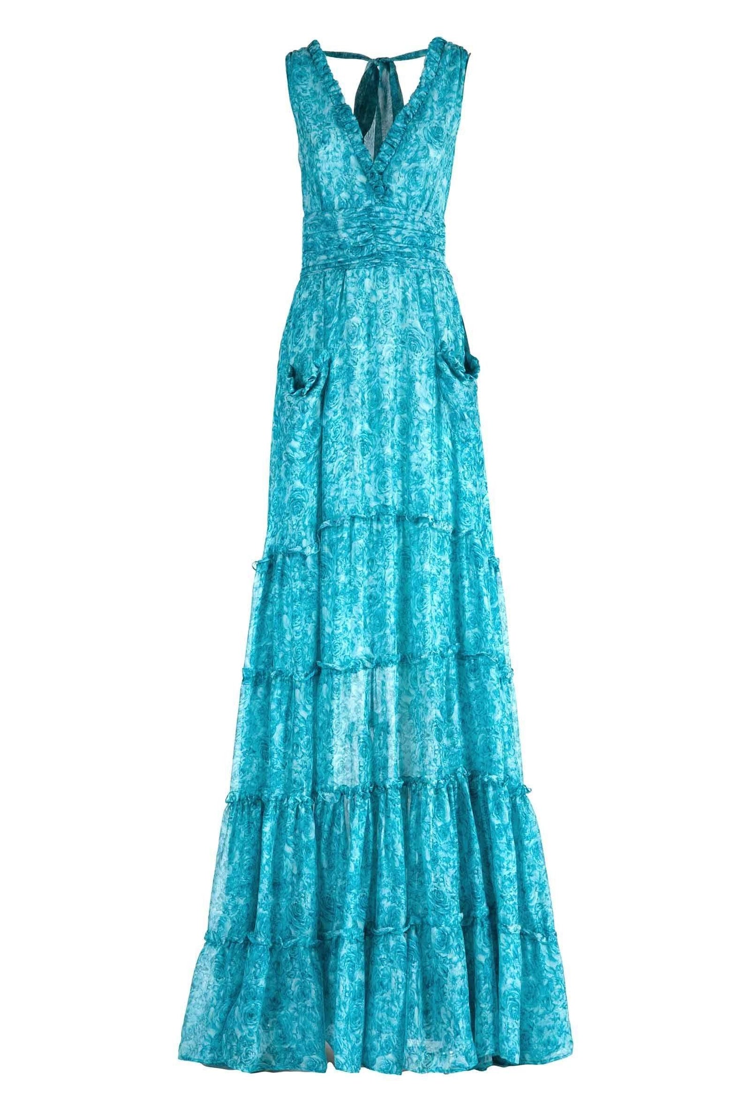 Floral V-Neck Sleeveless Splicing Maxi Dress