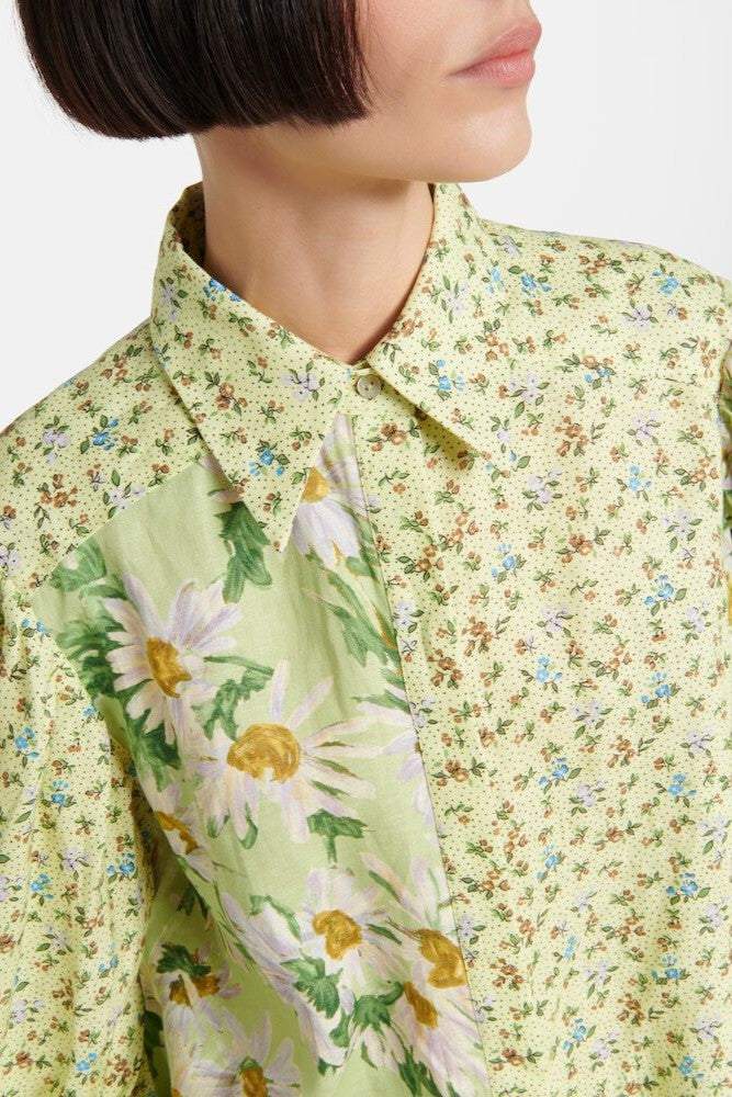 Floral Long Sleeve Shirt Collar Top & High Waist Pants Set