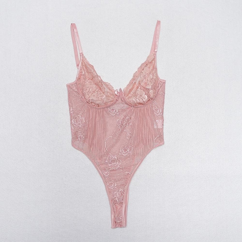 V neck lace bowknot adjustable bodysuit