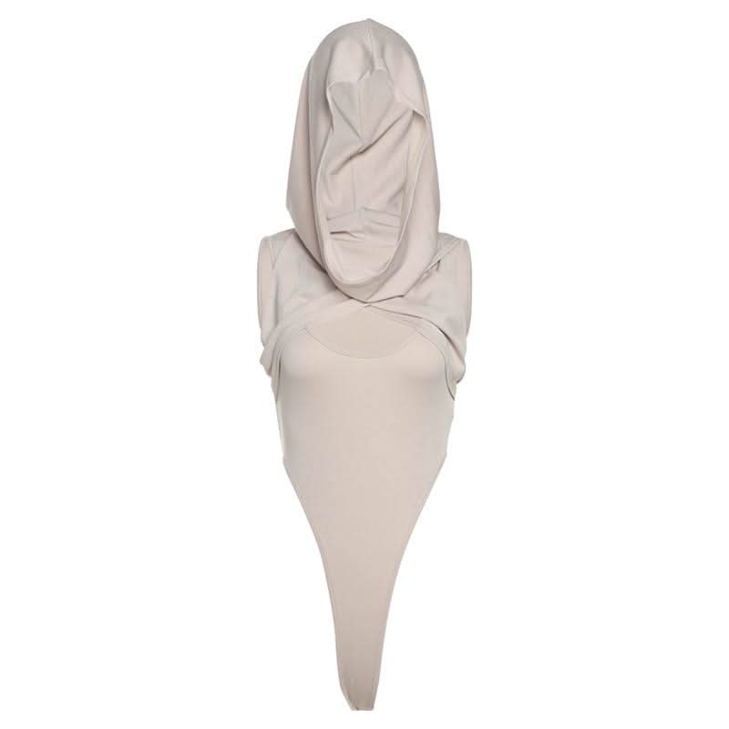 Hoodie sleeveless cross front hollow out bodysuit