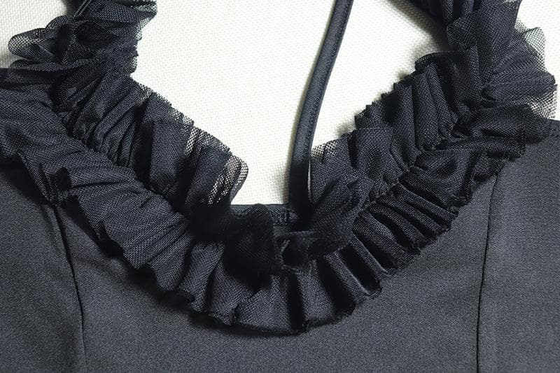 One shoulder ruffle hollow out ruched cami cut out mini dress