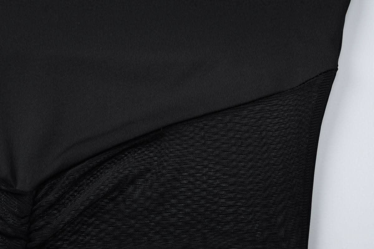 Long sleeve crewneck mesh patchwork maxi dress