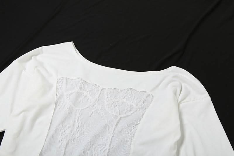 Irregular long sleeve lace see through solid top