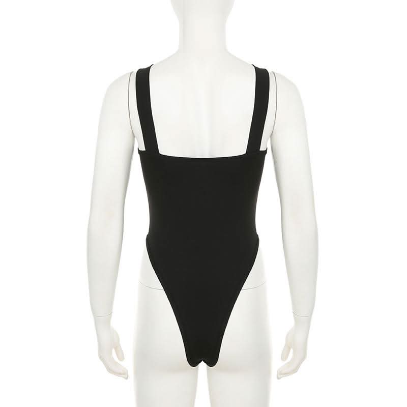 Hollow out o ring button irregular solid bodysuit