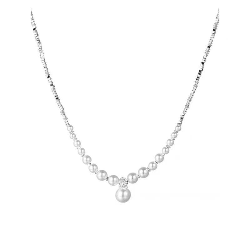 Rhinestone beaded faux pearl choker necklace