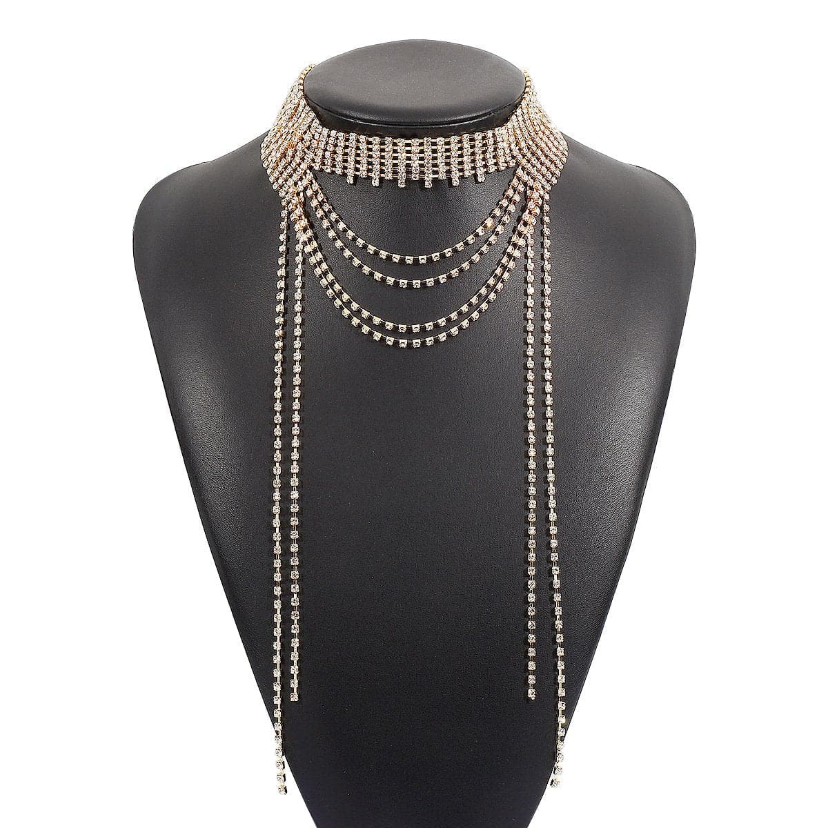 Layered rhinestone metal chain necklace