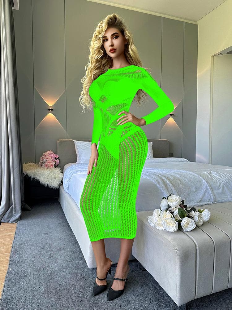 Long sleeve crewneck hollow out cut out maxi dress