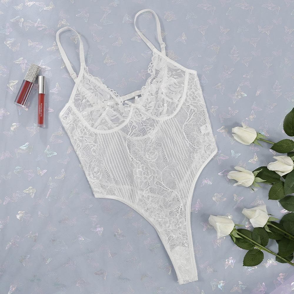 V neck lace bowknot adjustable bodysuit