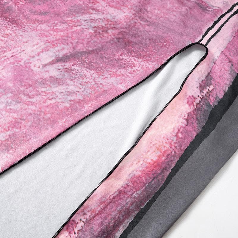 Short sleeve body print high slit maxi dress