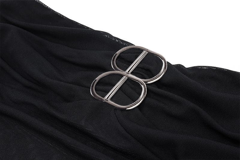 Sheer mesh backless buckle ruffle solid tube crop top