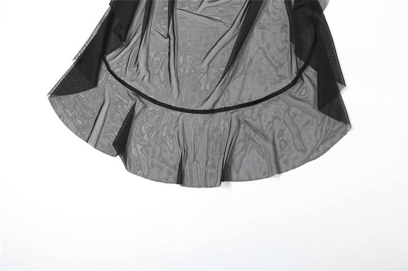 Ruched ruffle mesh mini skirt