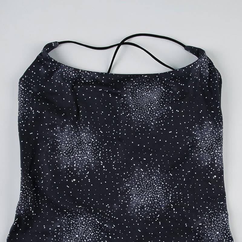 Print cross back backless cami maxi dress