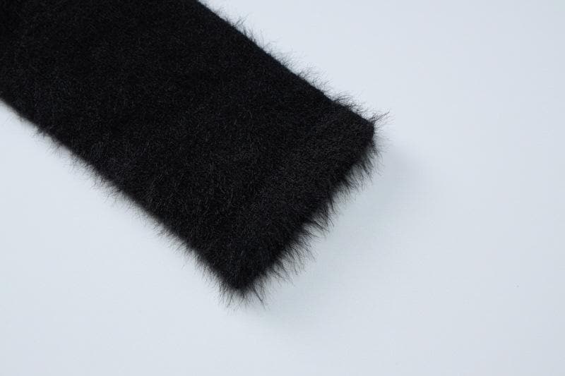 Long sleeve high neck fluffy pumpkin pattern contrast top