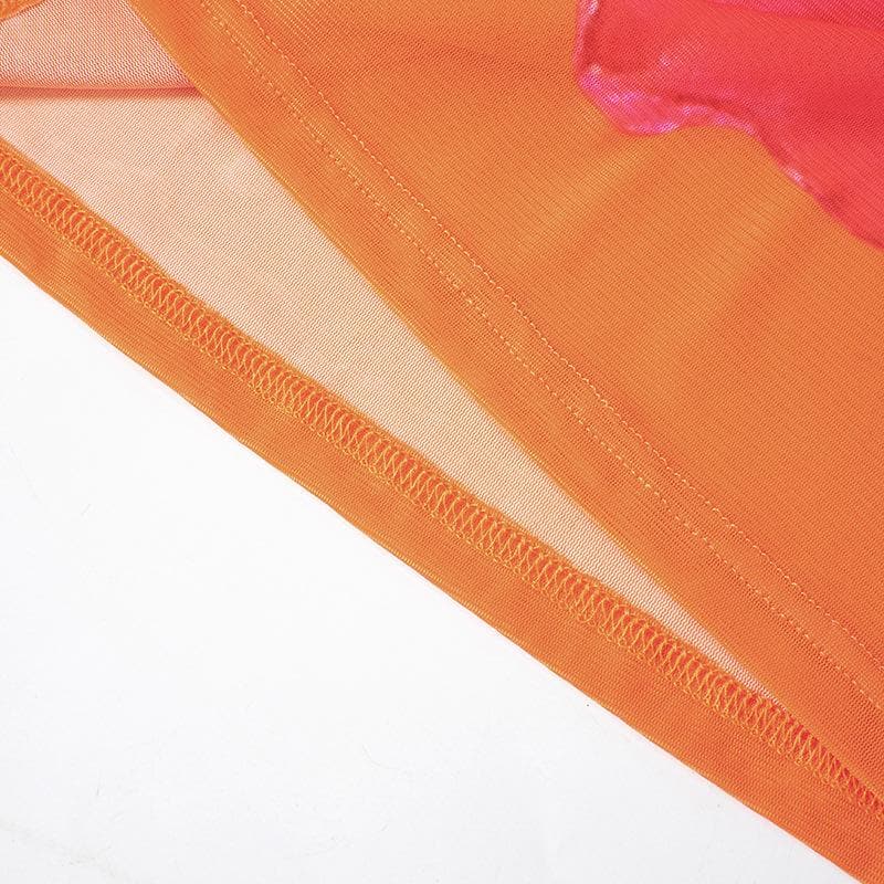 Sleeveless crewneck flower print sheer mesh maxi dress