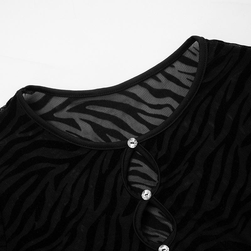 Long sleeve hollow out zebra print see through mini skirt set