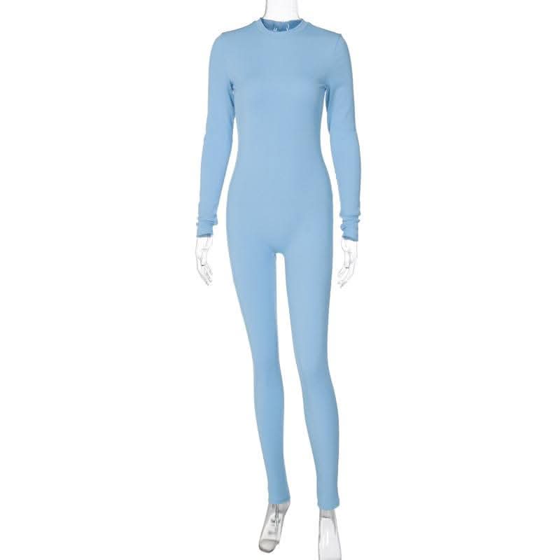 Ribbed long sleeve solid zip-up jumpsuit-final-sale