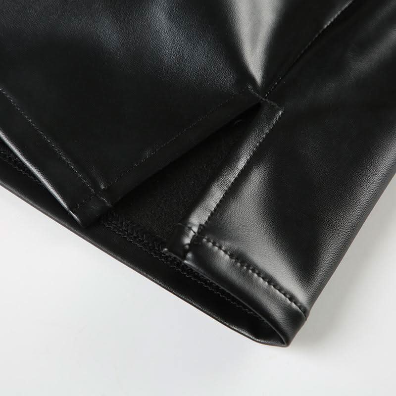 PU leather belt buckle mini skirt