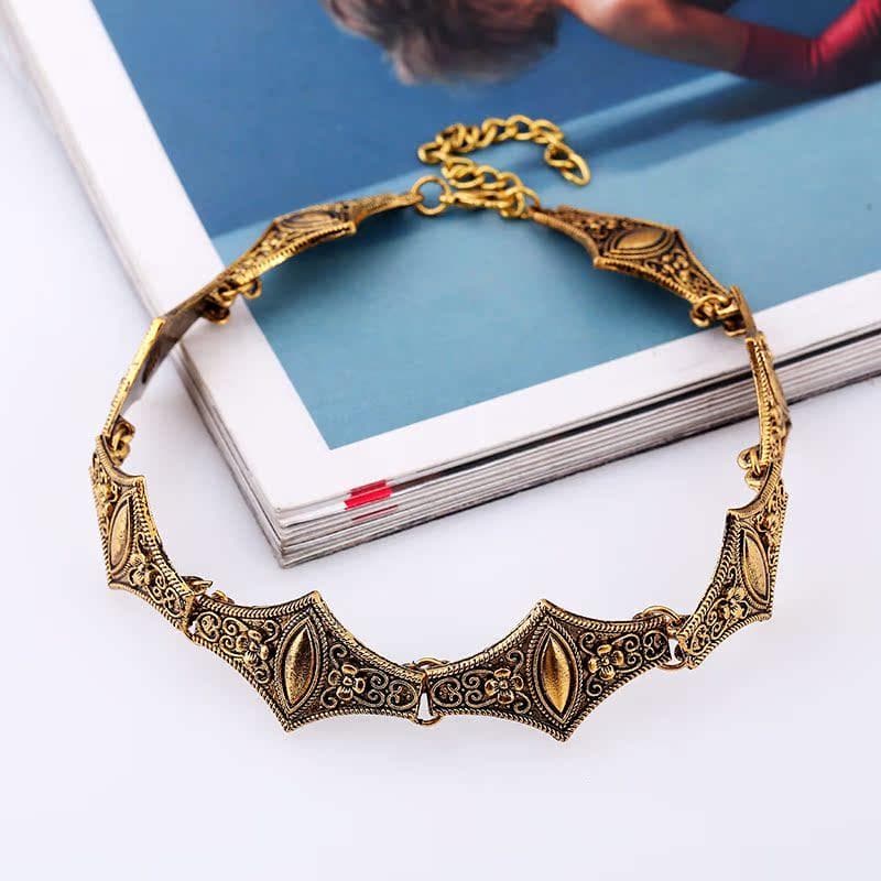 Flower metal chain adjustable choker necklace