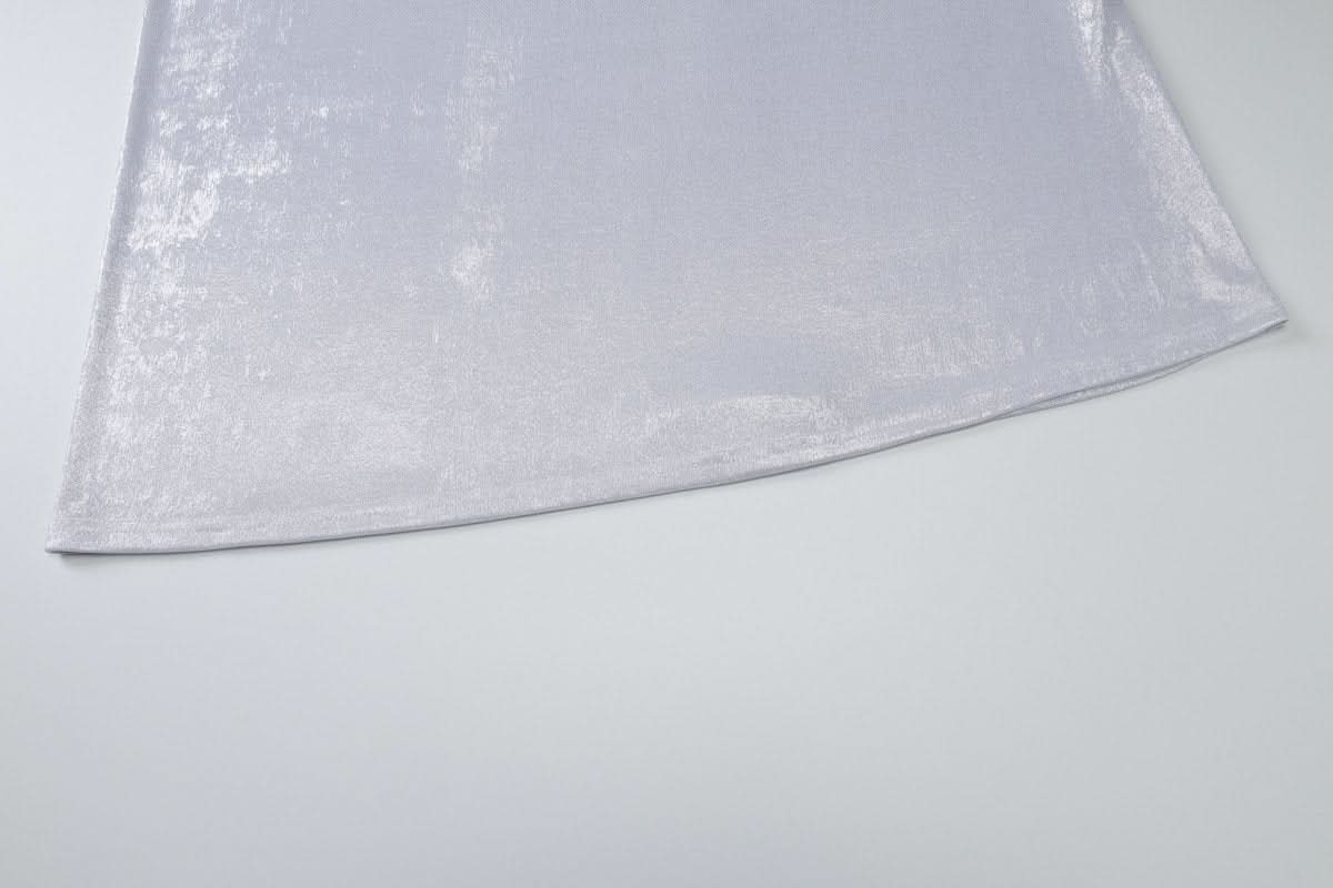 U neck metallic ruched backless cami maxi dress