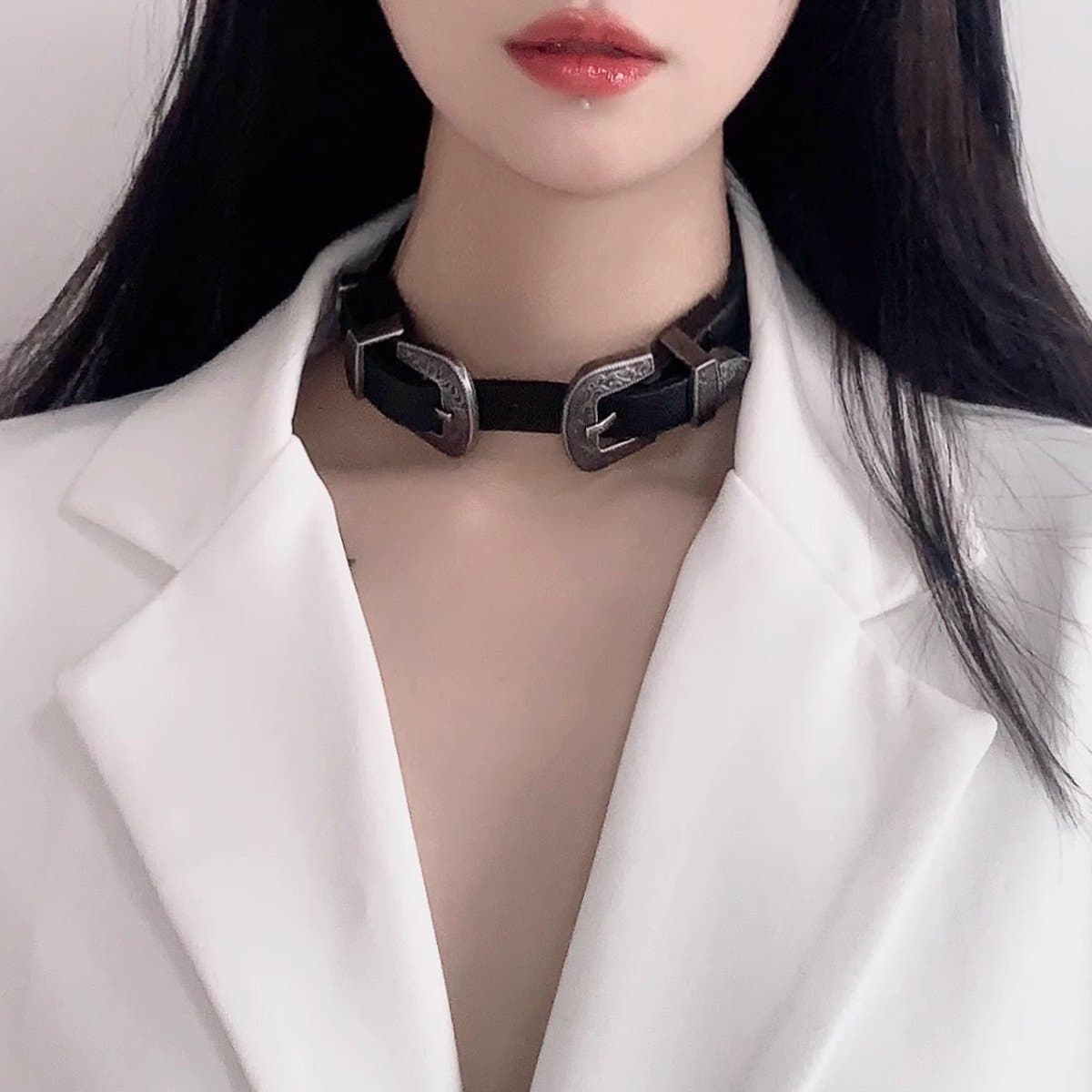 PU leather buckle adjustable choker necklace