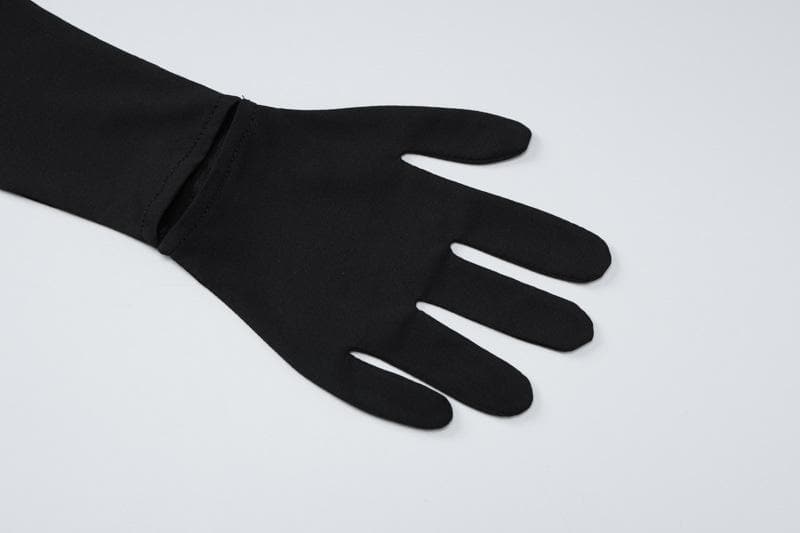 Long sleeve gloves irregular hollow out crewneck cut out maxi dress