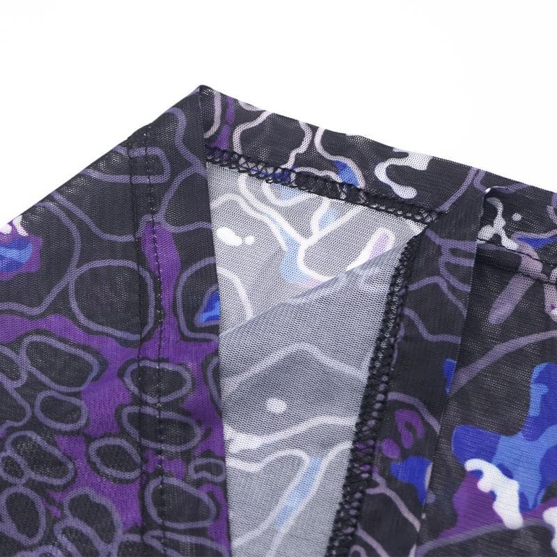 Print u neck hollow out sheer mesh cami cut out maxi dress