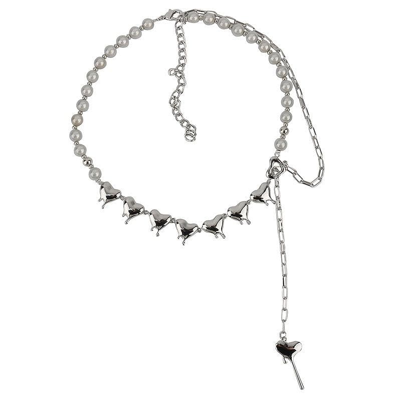 Layered heart beaded choker necklace