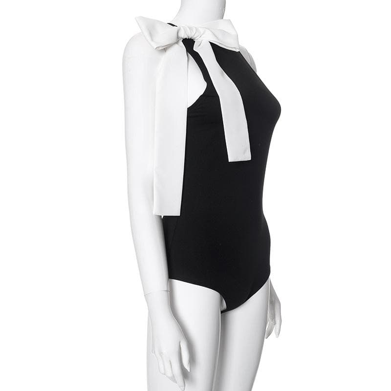 Bowknot crewneck contrast tank bodysuit