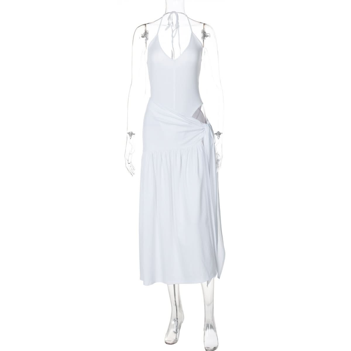 Halter v neck knotted slit maxi skirt set