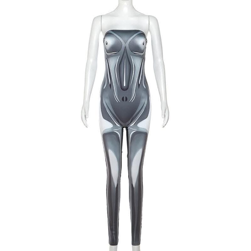 Body print backless contrast tube jumpsuit-final-sale