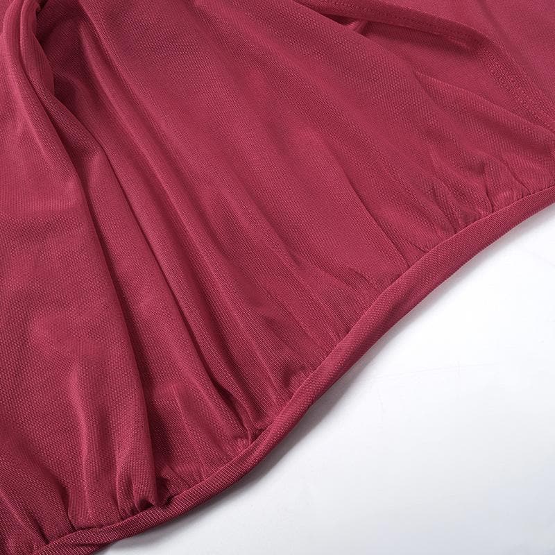 Long sleeve off shoulder sheer mesh ruched slit maxi dress