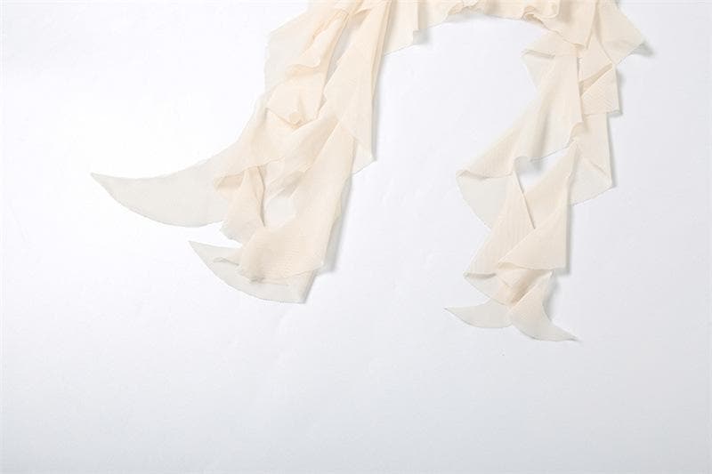 Off shoulder sheer mesh ruffle top