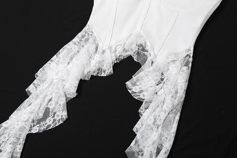 Lace v neck patchwork ruffle solid cami top