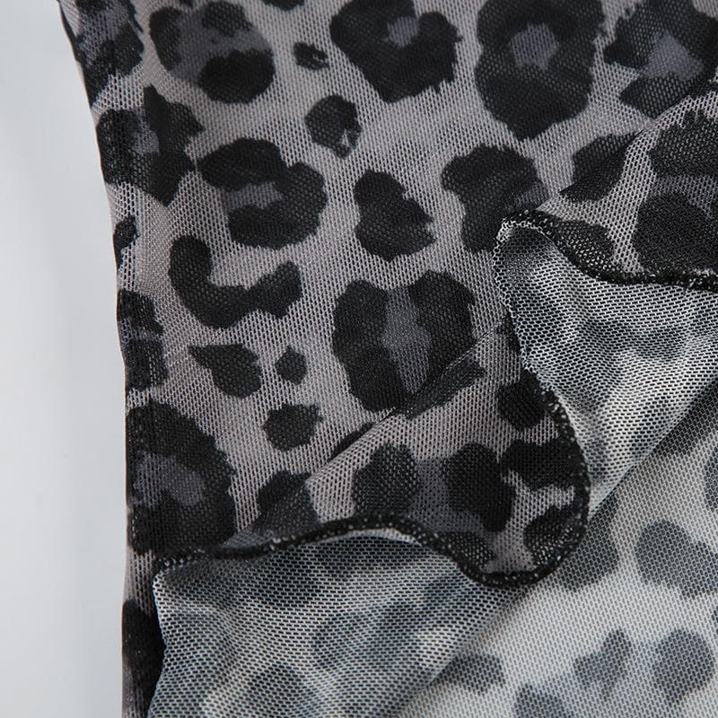 V neck velvet leopard print mesh bowknot cami top