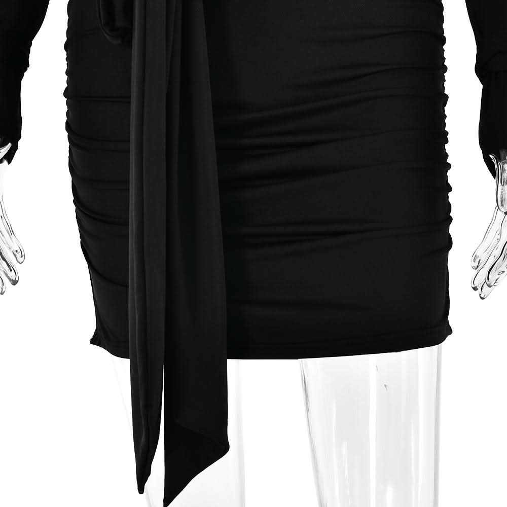 Long sleeve bowknot ruched knotted mini dress