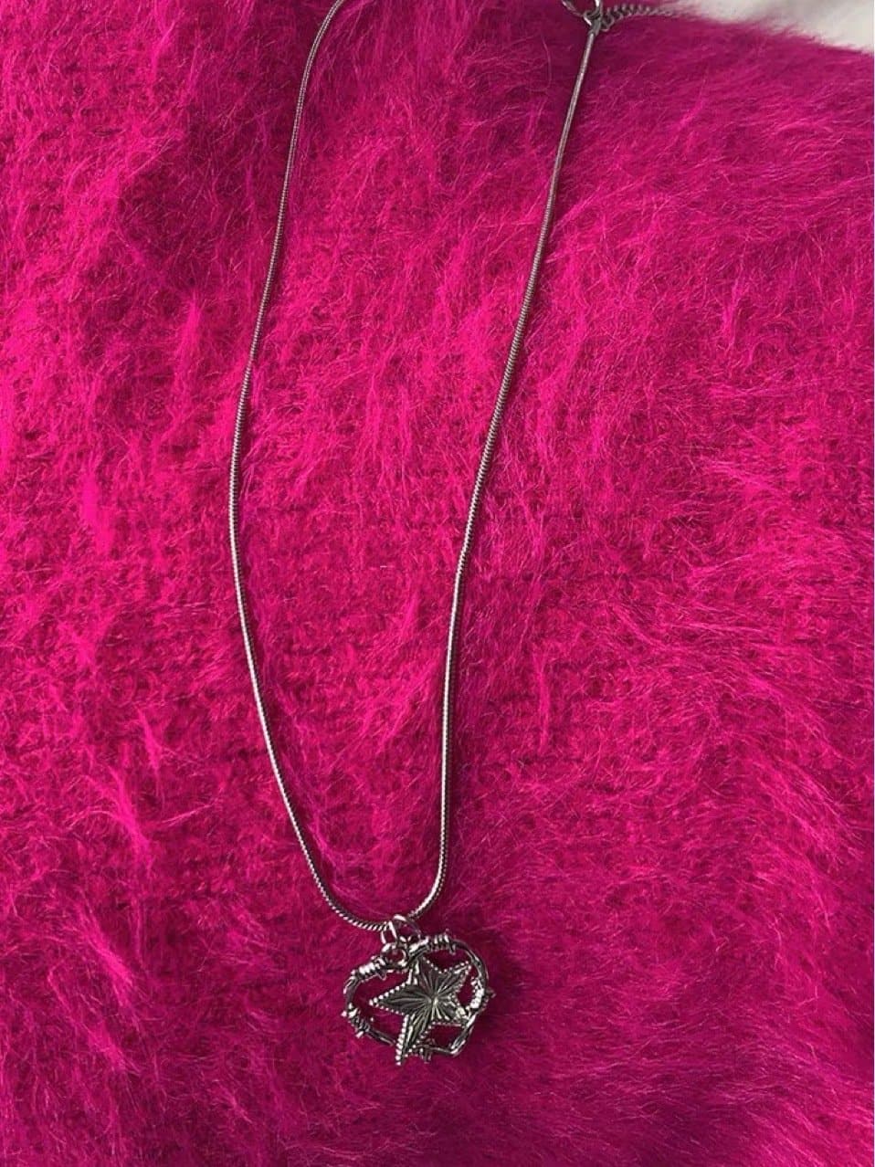Star pendant metal chain layered choker necklace