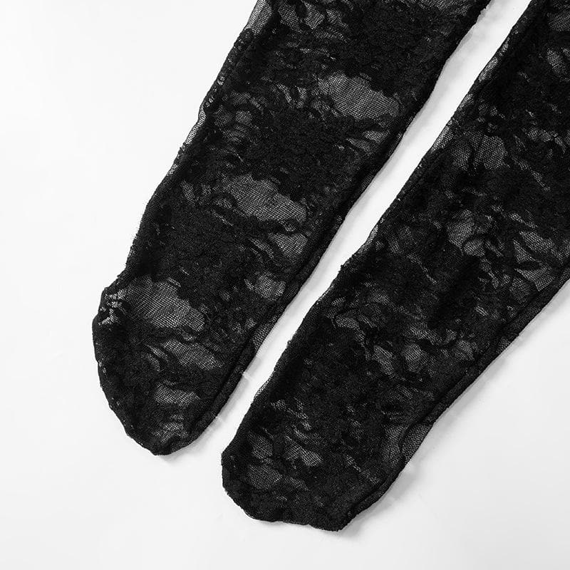 Long sleeve crewneck lace see through zip-up jumpsuit