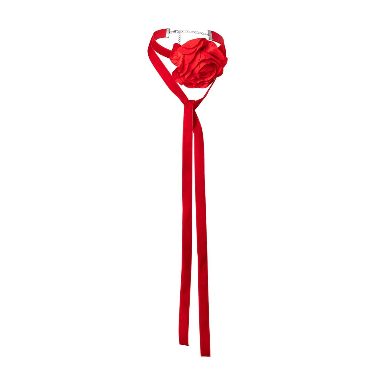 Flower applique self tie velvet choker necklace